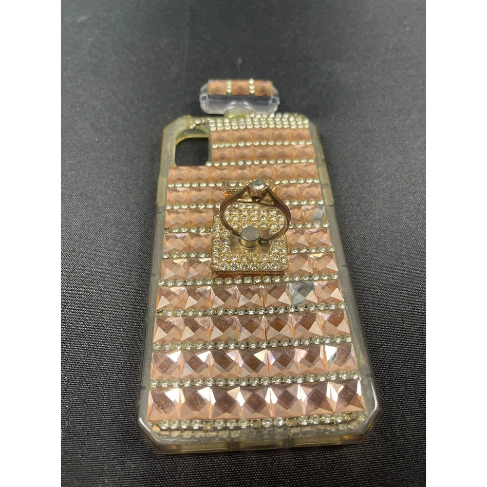 Rose Gold Perfume Bottle Rhinestone Phone Case with Ring Stand Glam Bling